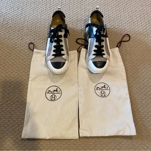 Hermès Men’s Rebus Low Top Black & White & Grey Leather Sneakers UK9 (EUR 42) - Picture 9 of 11